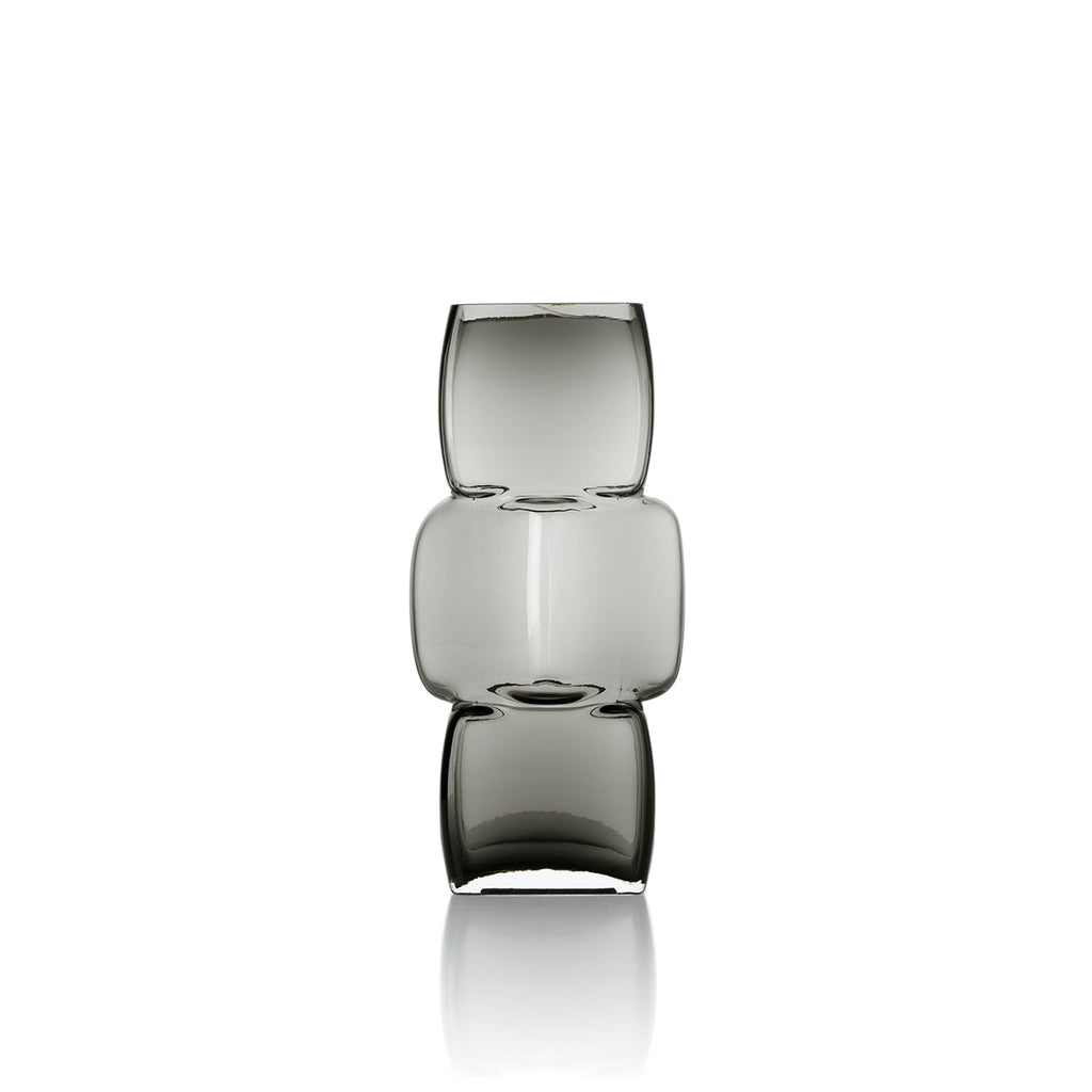 Deko-Vase aus Rauchglas in Totemform, Dunkelgrau – H 27 cm