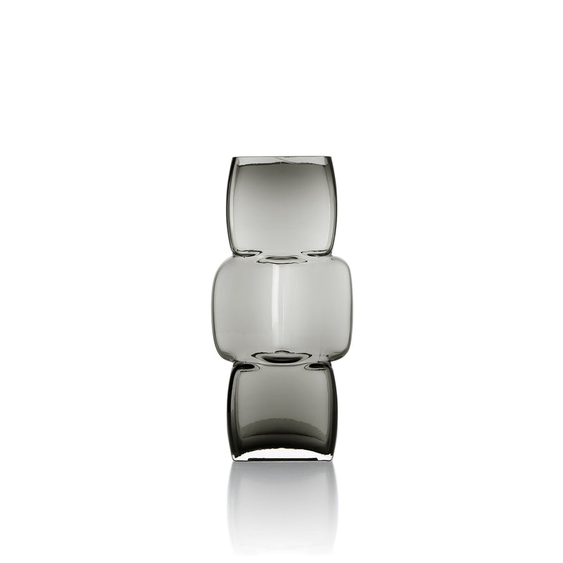 Deko-Vase aus Rauchglas in Totemform, Dunkelgrau – H 27 cm
