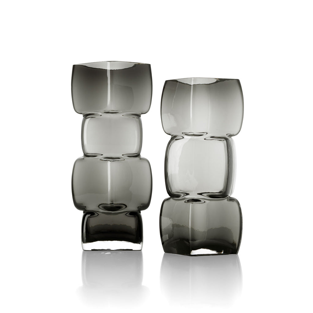 Deko-Vase aus Rauchglas in Totemform, Dunkelgrau – H 27 cm