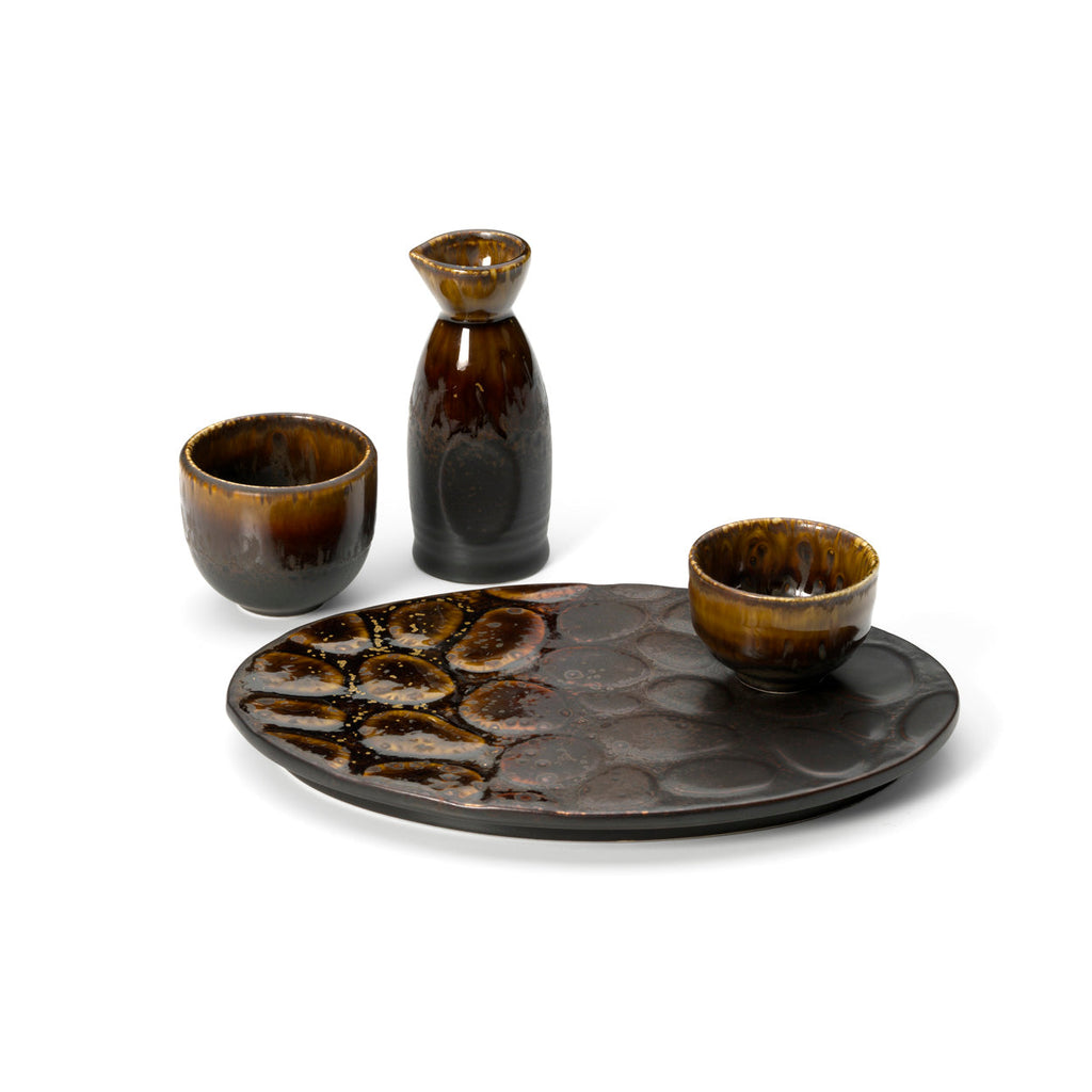 Teller aus glasierter Keramik in Braun gesprenkelt – 25x18 cm