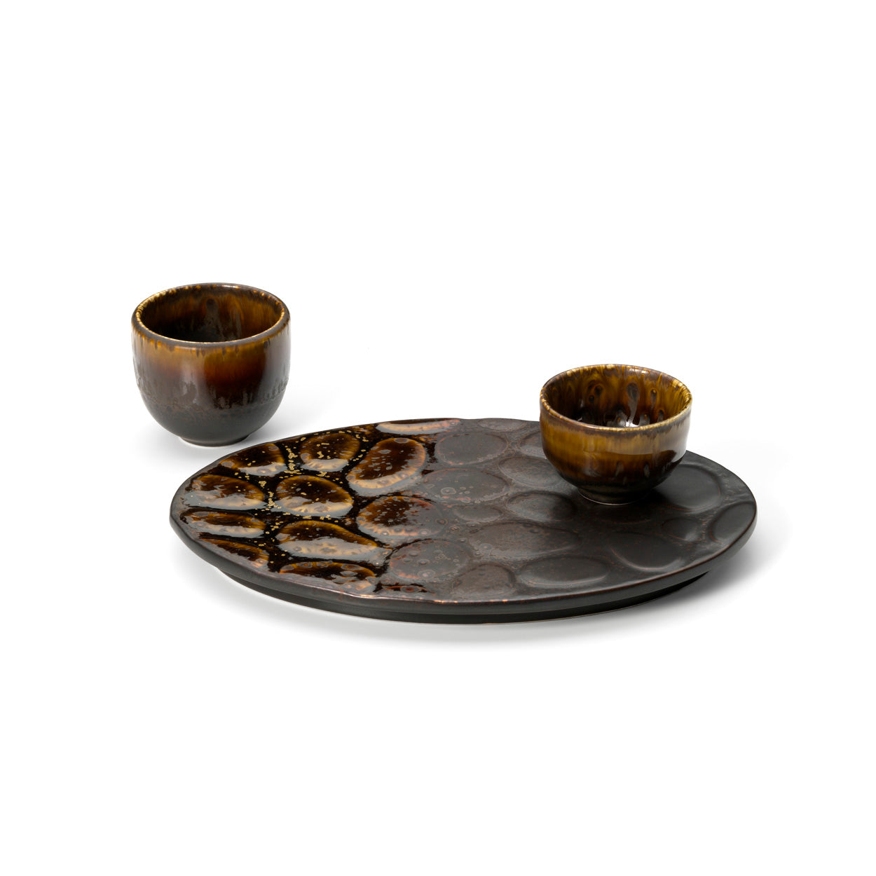 Teller aus glasierter Keramik in Braun gesprenkelt – 25x18 cm