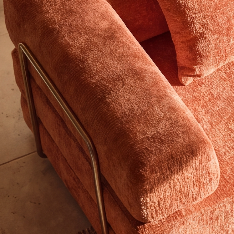 Canapé Compressé Convertible 3 places ATLAS - Tissu Chenille Corail Clair