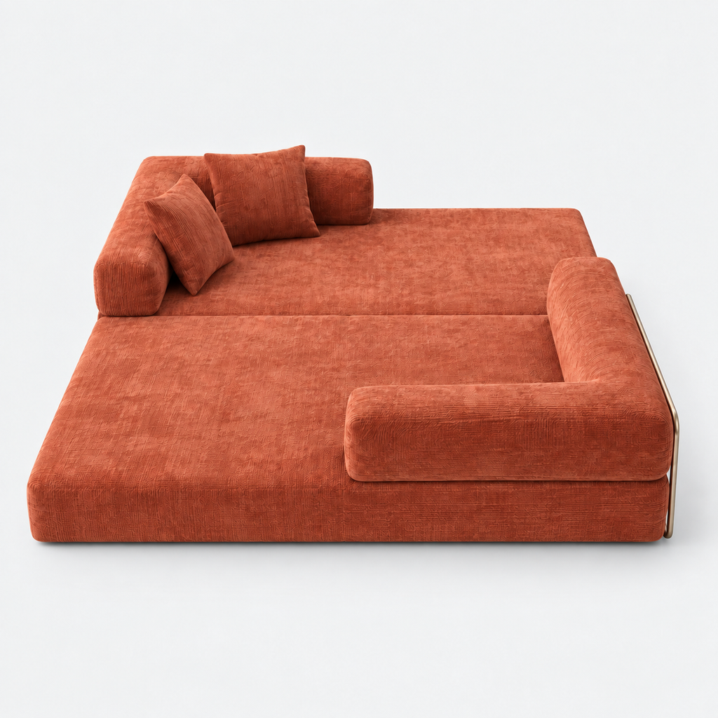 Canapé Compressé Convertible 3 places ATLAS - Tissu Chenille Corail Clair
