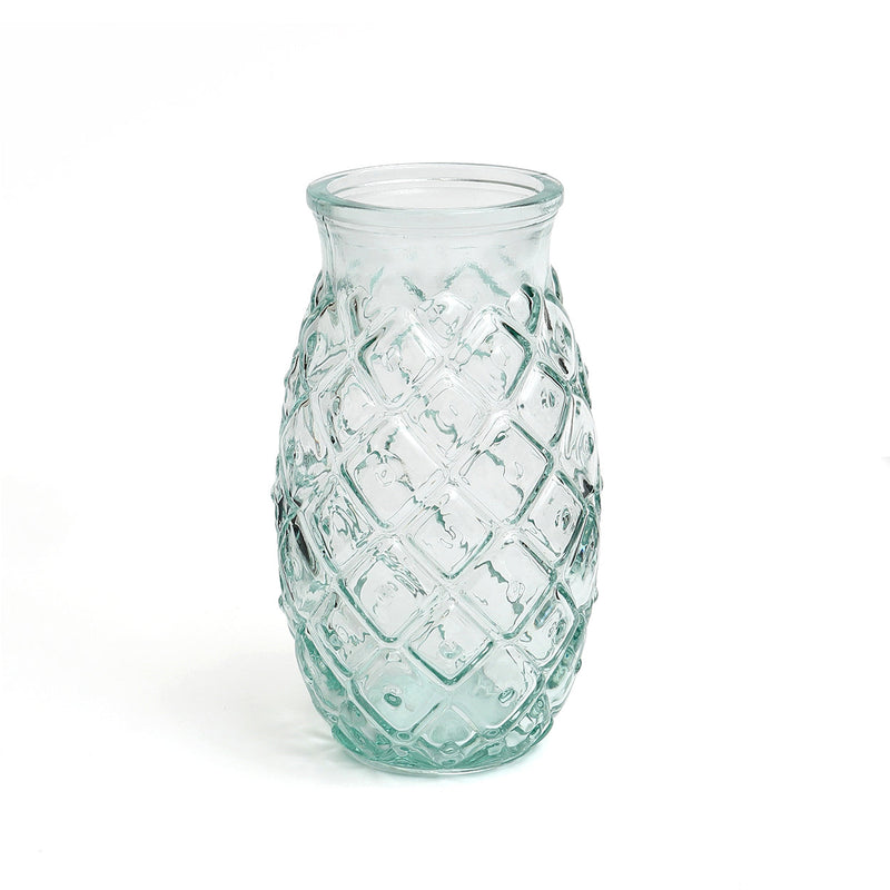 Wasserglas aus recyceltem Glas in Blau mit Rautenrelief