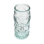 Geschnitztes Tiki-Glas aus blauem Recyclingglas transparent