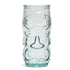 Geschnitztes Tiki-Glas aus blauem Recyclingglas transparent