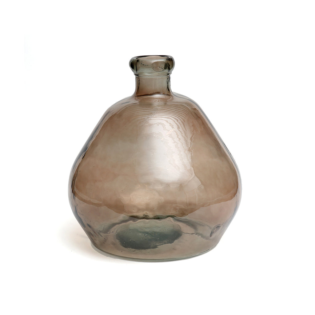 Ovale Vase aus mundgeblasenem Recyclingglas in Beige Transparent – H50 cm