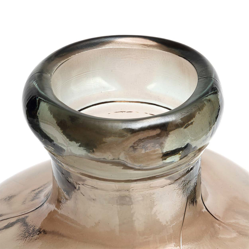 Ovale Vase aus mundgeblasenem Recyclingglas in Beige Transparent – H50 cm
