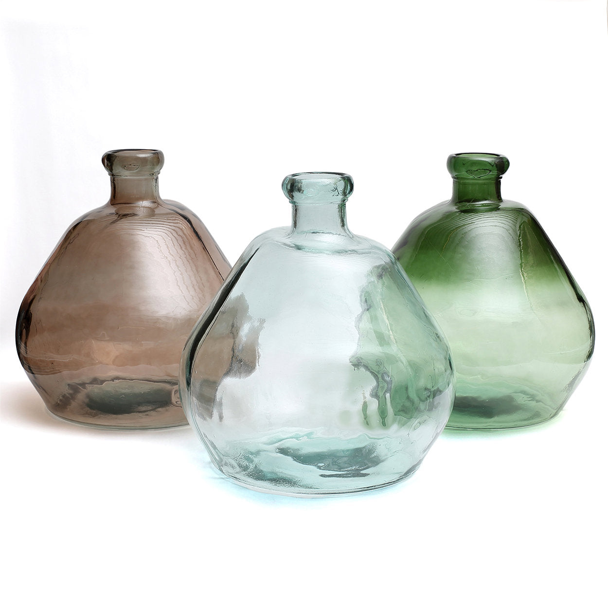 Ovale Vase aus mundgeblasenem Recyclingglas in Beige Transparent – H50 cm
