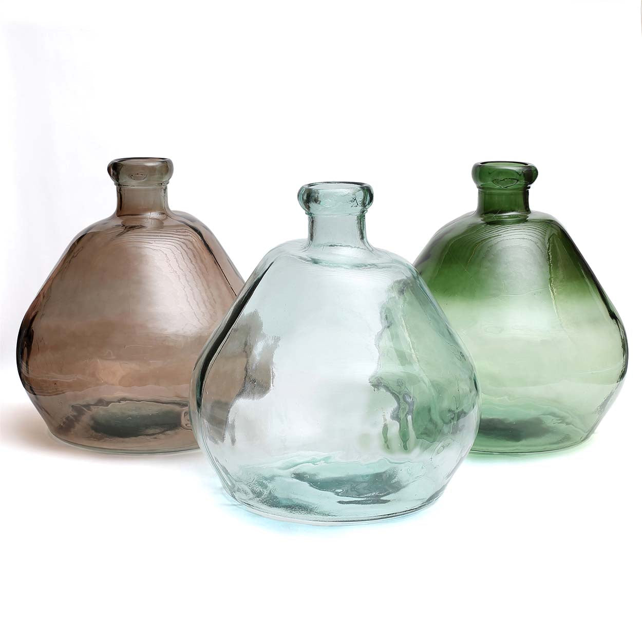Flaschenvase aus grünem Recyclingglas mit Struktur – H50 cm