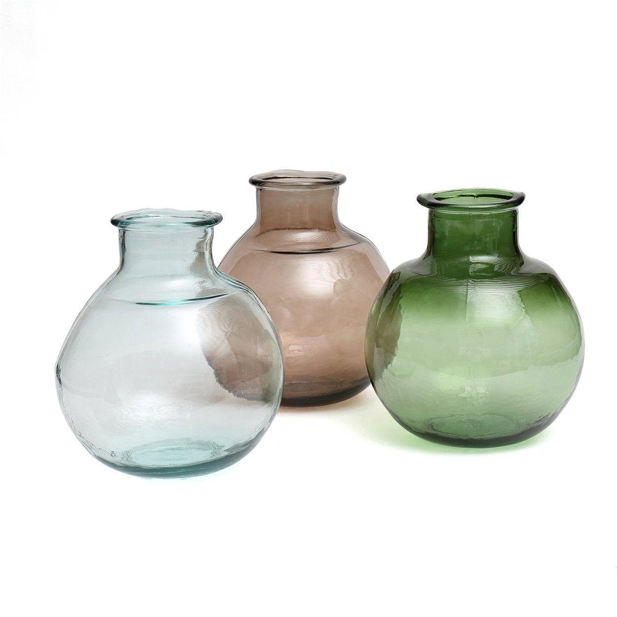 Runde Vase aus Recyclingglas in Grün mit Struktur – H31 cm