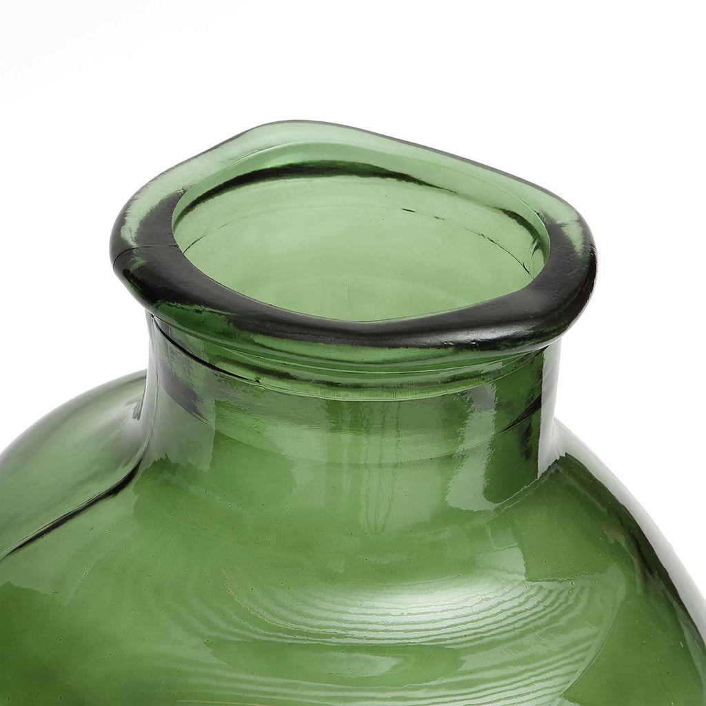 Runde Vase aus Recyclingglas in Grün mit Struktur – H31 cm