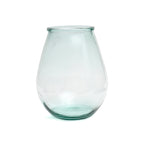Vase en verre recyclé transparent arrondi moderne bleu – H35 cm