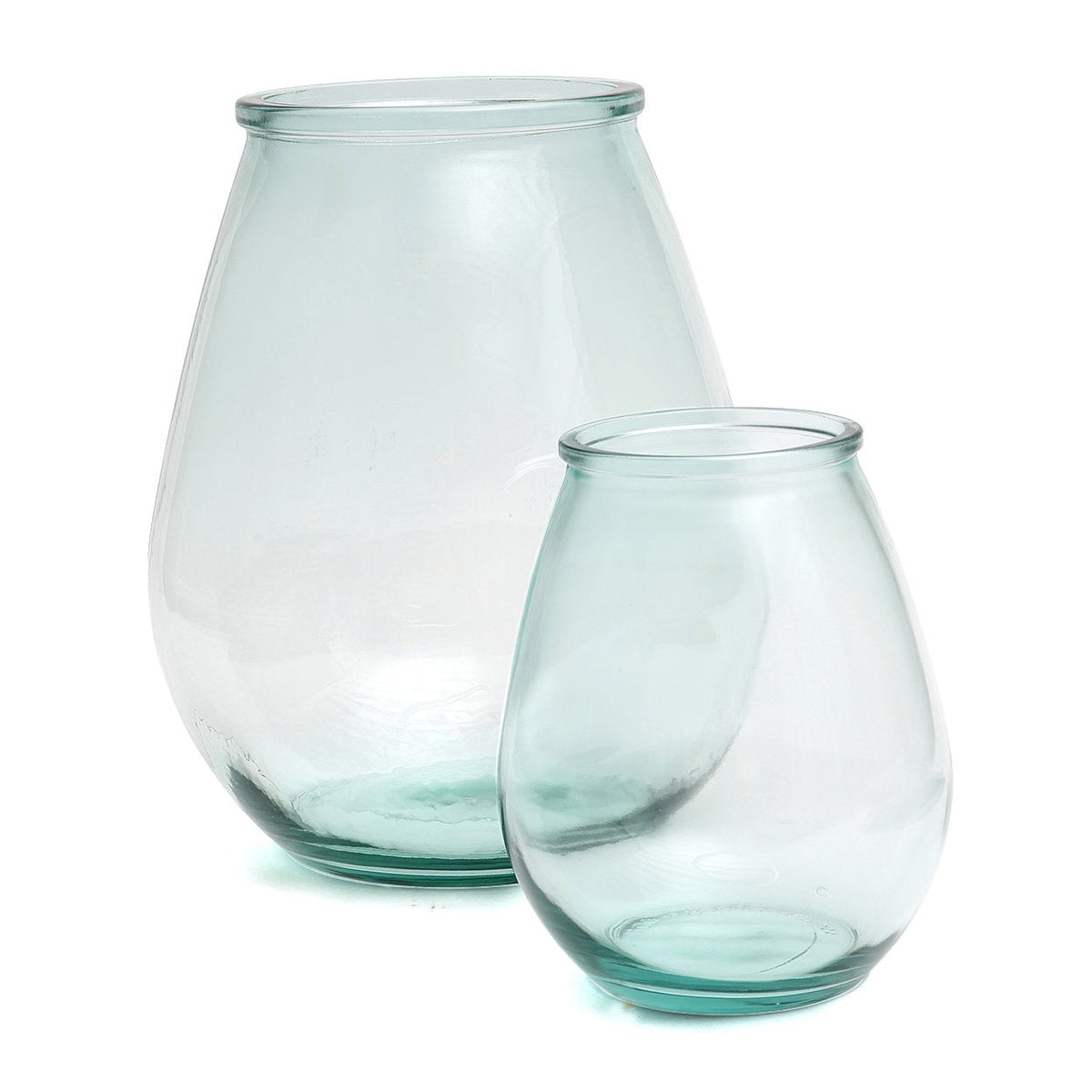 Vase en verre recyclé transparent arrondi moderne bleu – H35 cm