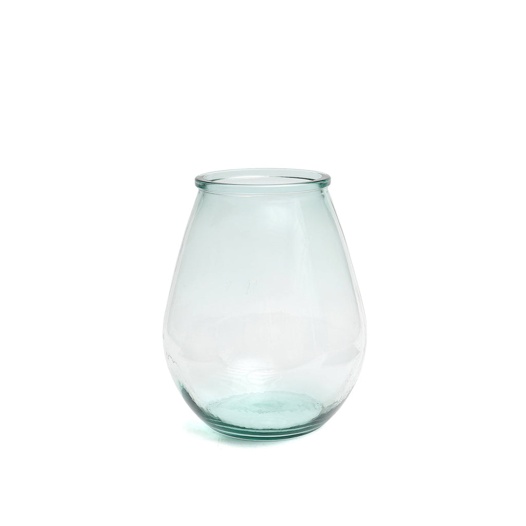 Ovale Vase aus Recyclingglas in Transparentblau – H23 cm
