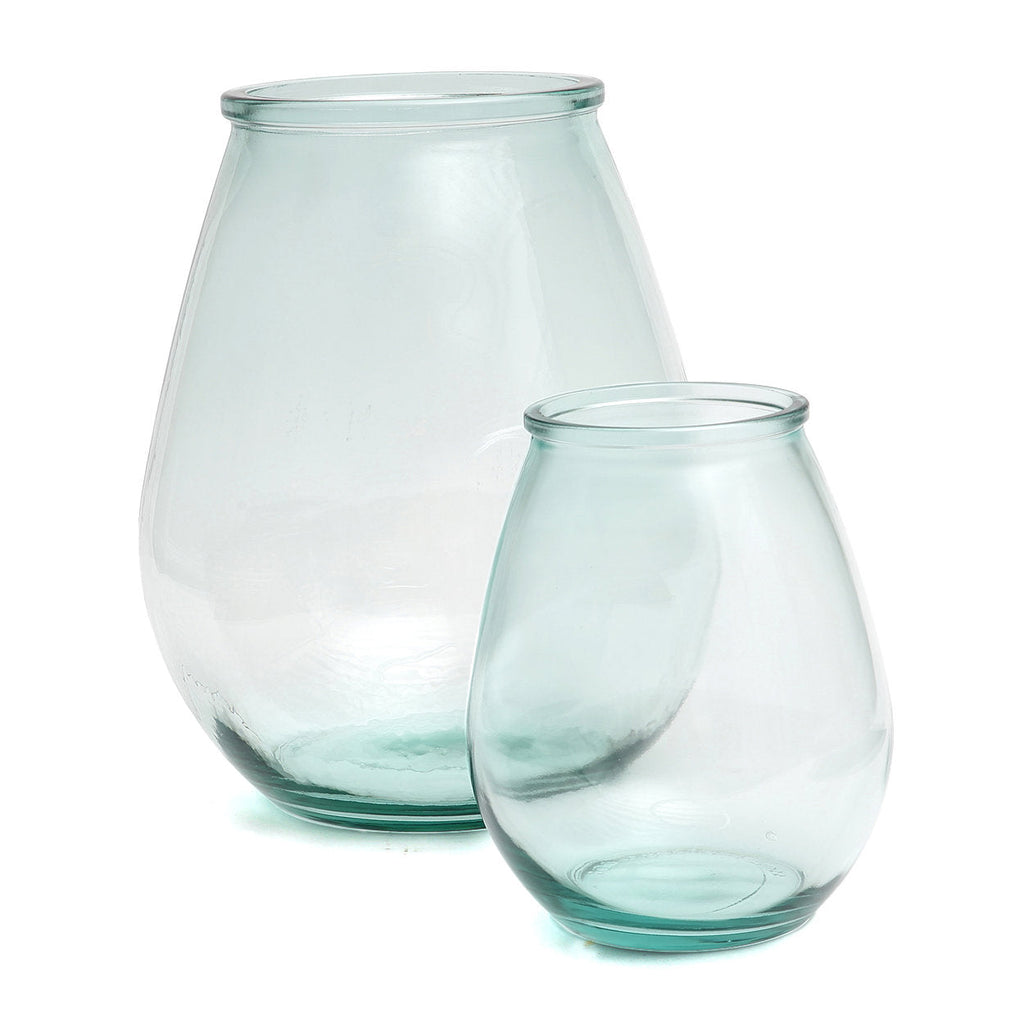 Ovale Vase aus Recyclingglas in Transparentblau – H23 cm