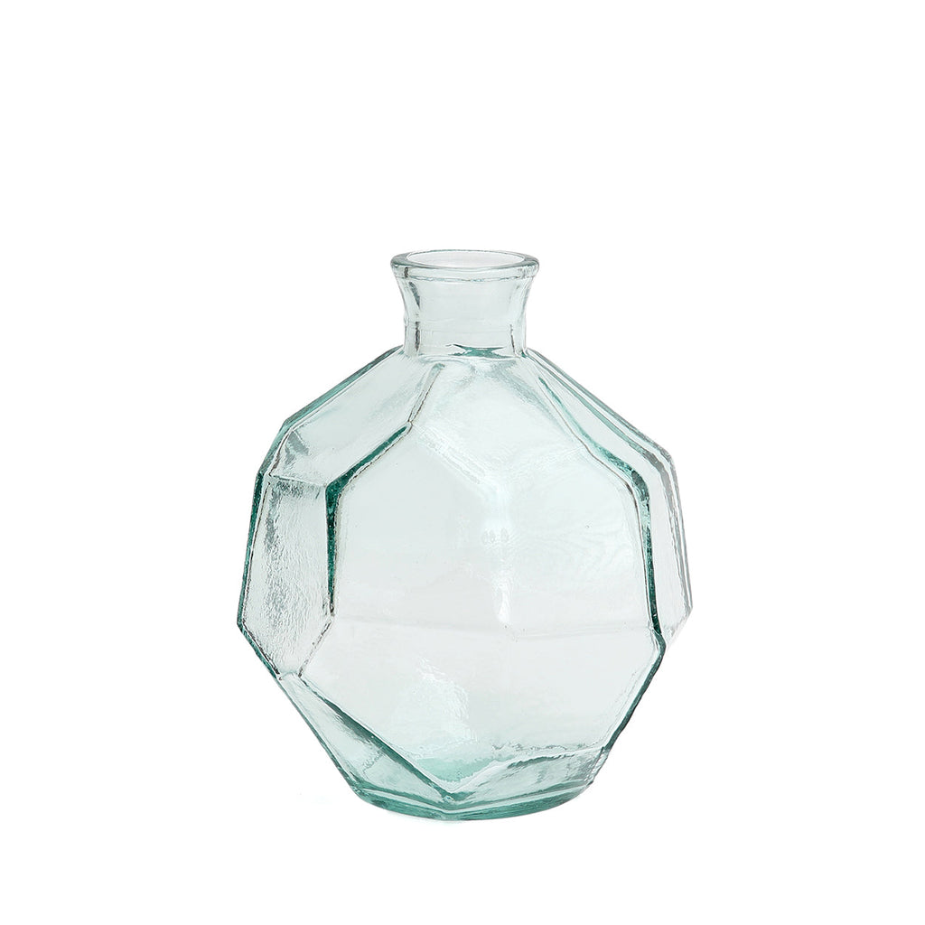 Glasvase transparent in geometrischer Form, Blau – H18 cm