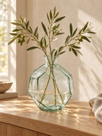 Glasvase transparent in geometrischer Form, Blau – H18 cm