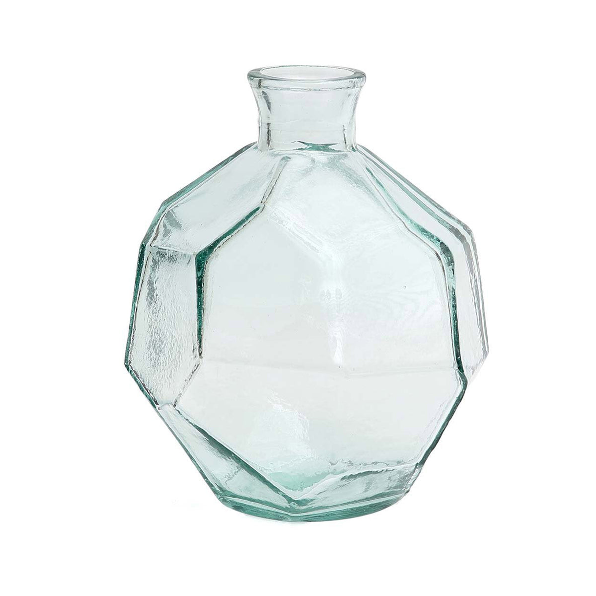 Glasvase transparent in geometrischer Form, Blau – H18 cm