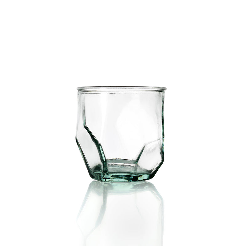 Verre à eau design origami en verre recyclé bleu – Ø9 cm