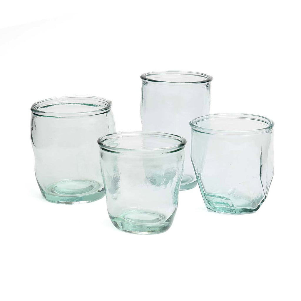 Trinkglas aus Recyclingglas – Blau gewellt