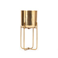 Zylindrischer Übertopf aus goldenem Messing mit klappbarem Ständer – H42 cm