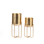 Zylindrischer Übertopf aus goldenem Messing mit klappbarem Ständer – H42 cm