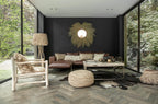 Windlicht aus Metall in Schwarz und Gold, durchbrochene Kugel