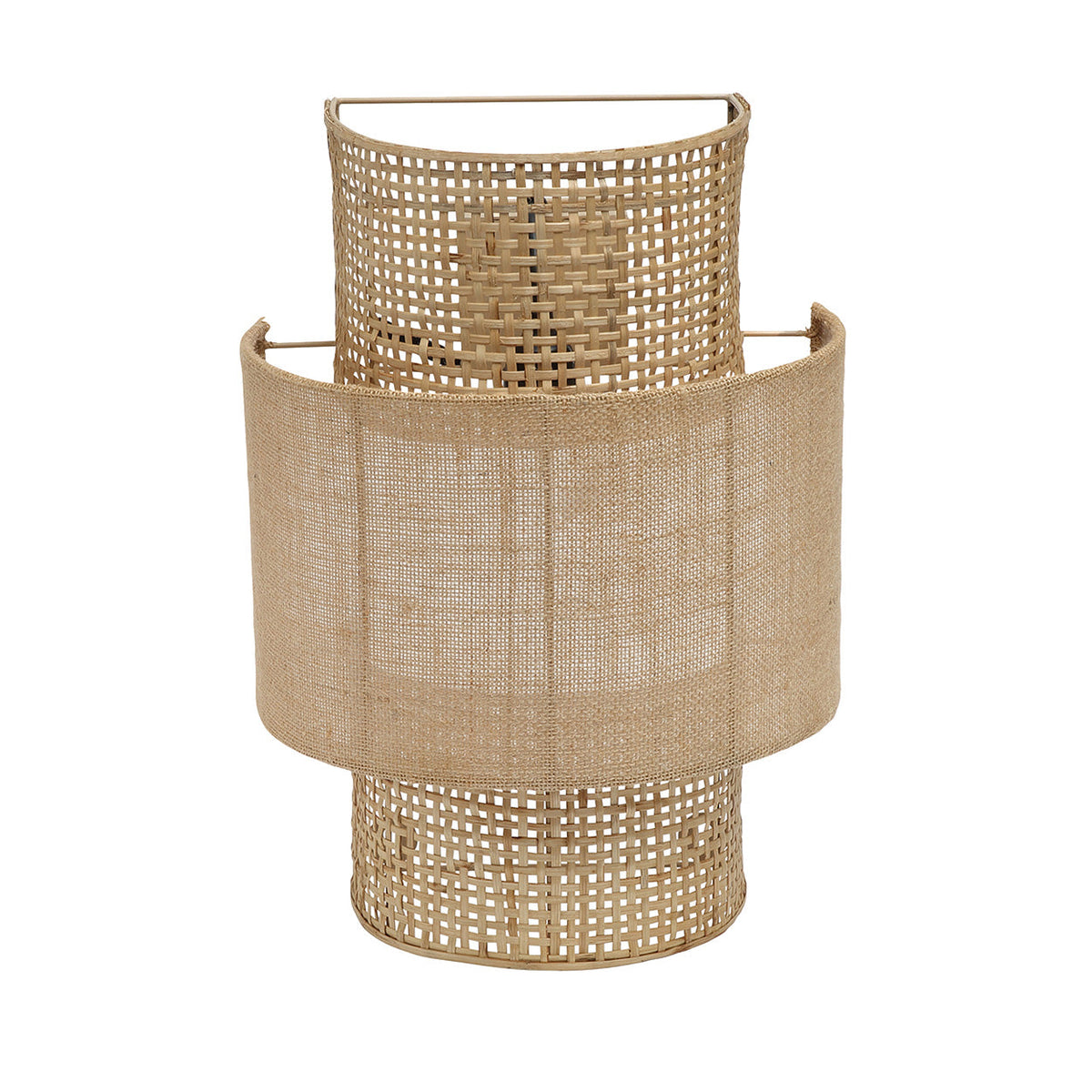 Wandleuchte aus offenem Rattangeflecht und Jute in Beige, zylindrisch – H41 cm