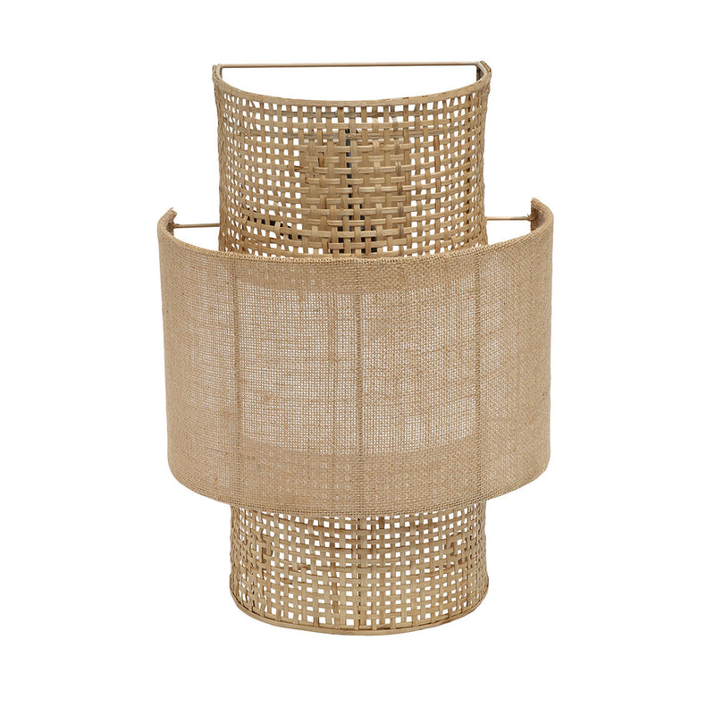Wandleuchte aus offenem Rattangeflecht und Jute in Beige, zylindrisch – H41 cm