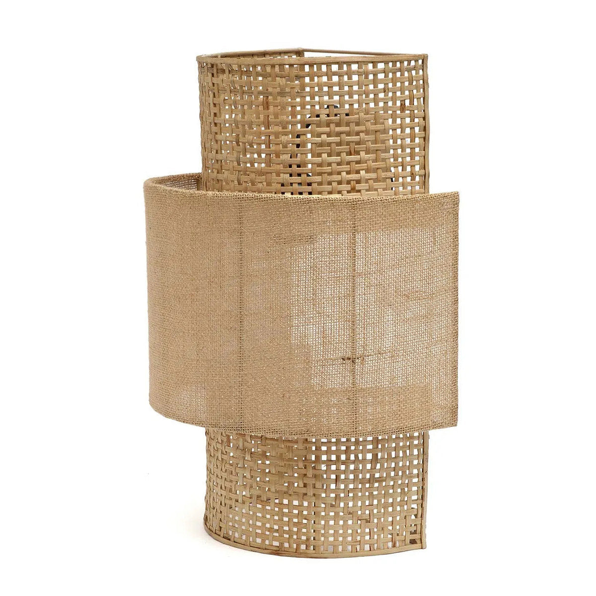 Wandleuchte aus offenem Rattangeflecht und Jute in Beige, zylindrisch – H41 cm