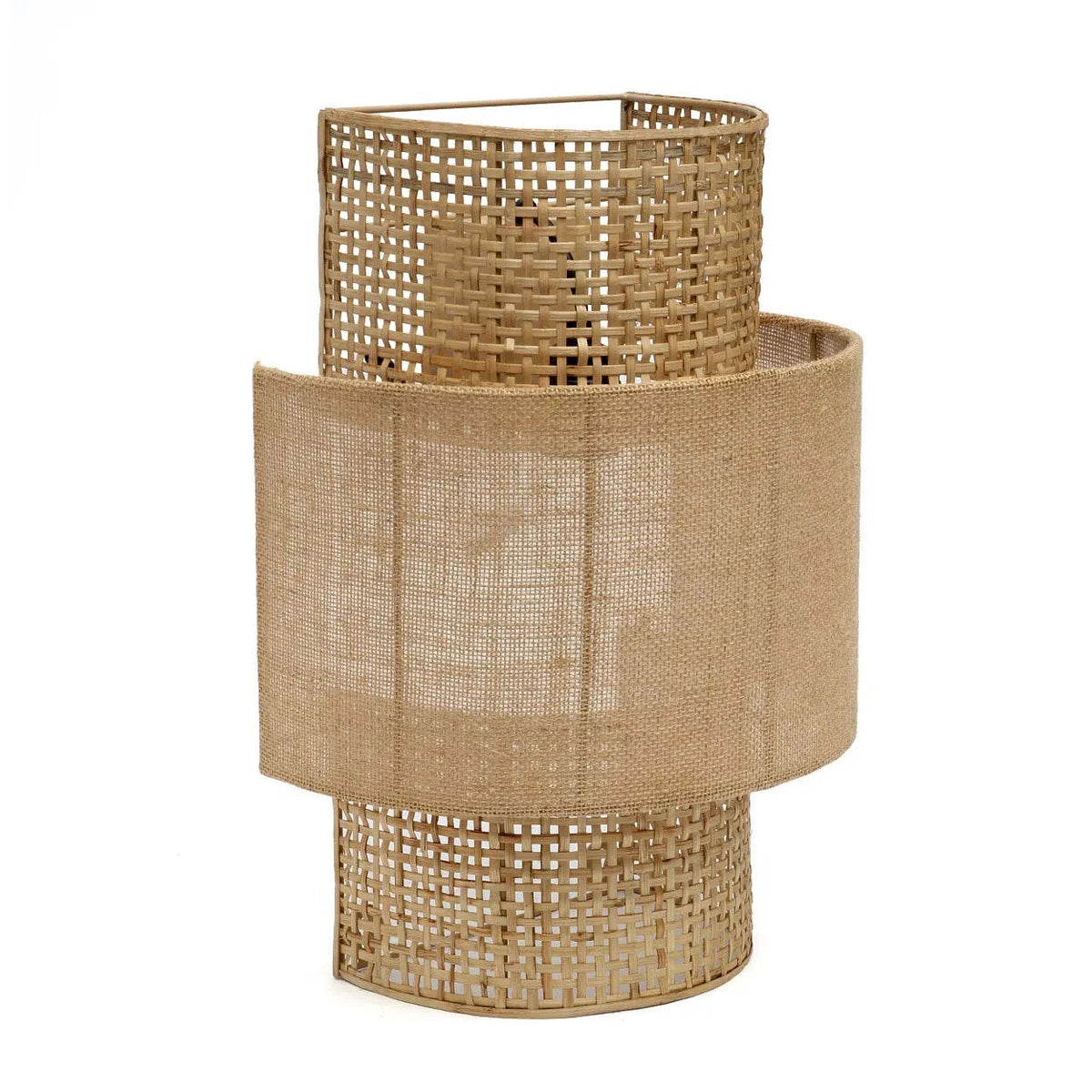 Wandleuchte aus offenem Rattangeflecht und Jute in Beige, zylindrisch – H41 cm