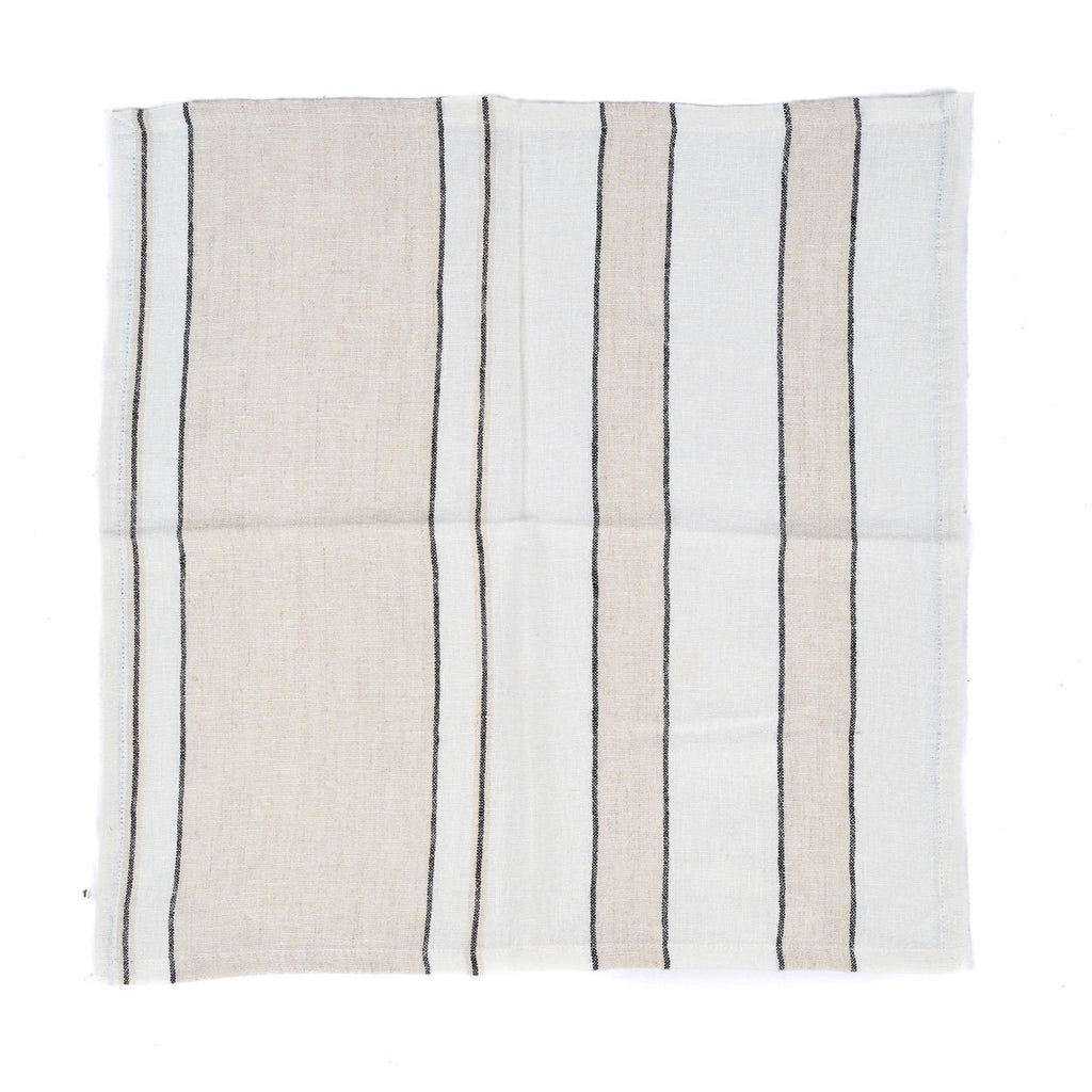 Serviette aus Leinen mit Streifen in Schwarz und Ecru – 45x45 cm