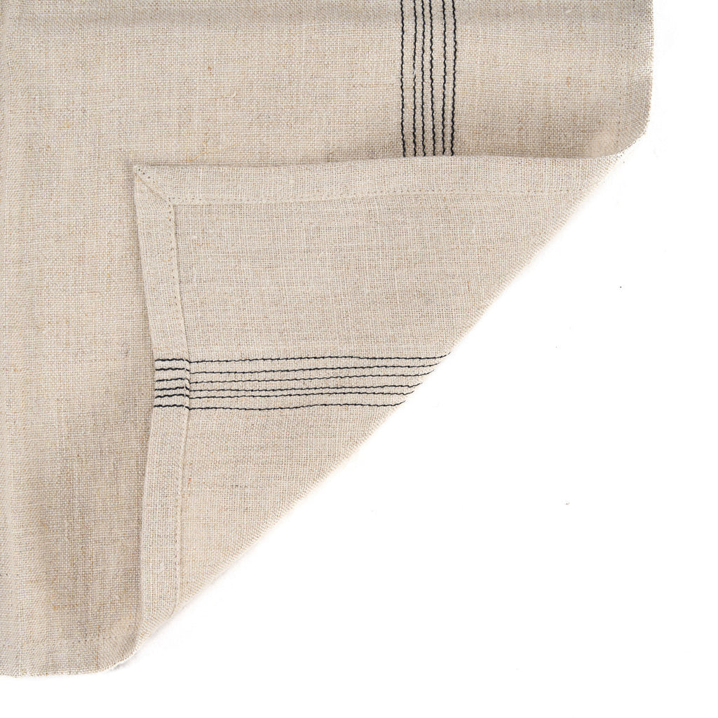 Stoffserviette aus Naturleinen, gestreift in Schwarz und Beige