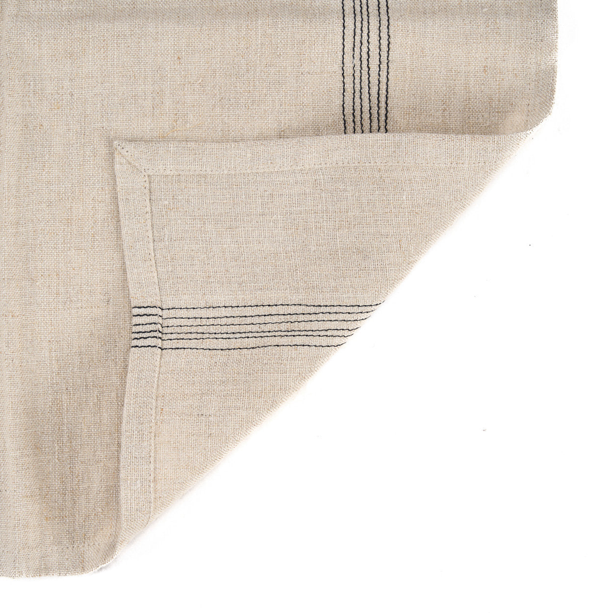 Stoffserviette aus Naturleinen, gestreift in Schwarz und Beige