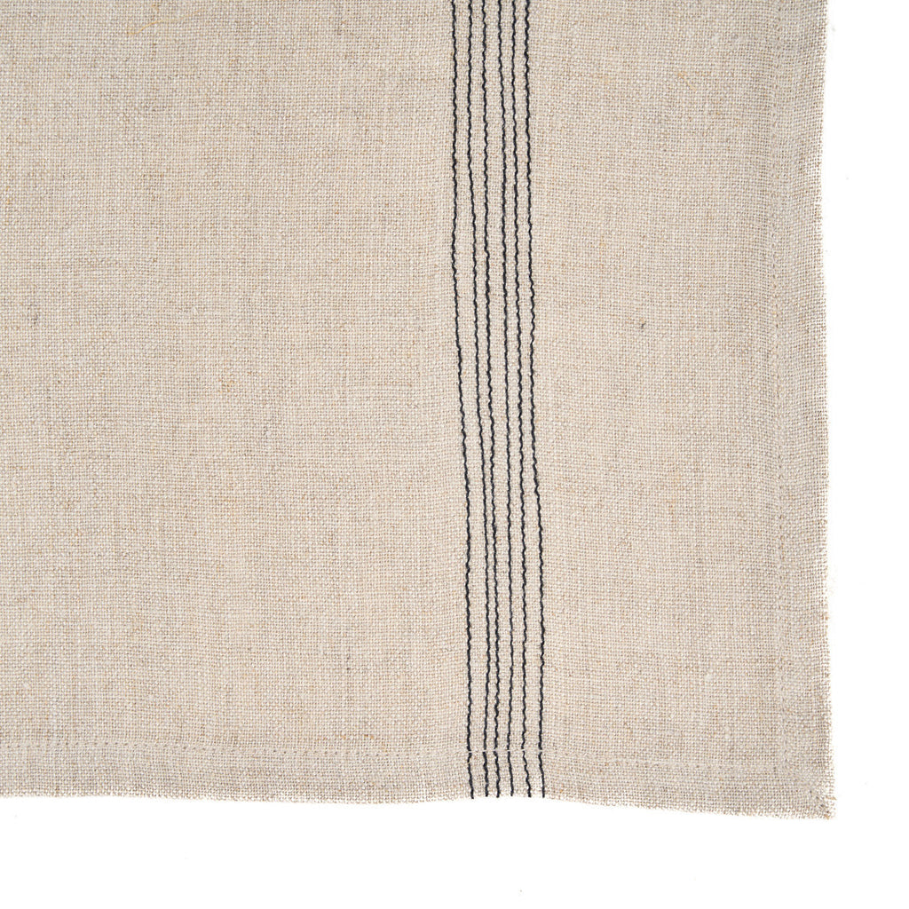 Stoffserviette aus Naturleinen, gestreift in Schwarz und Beige