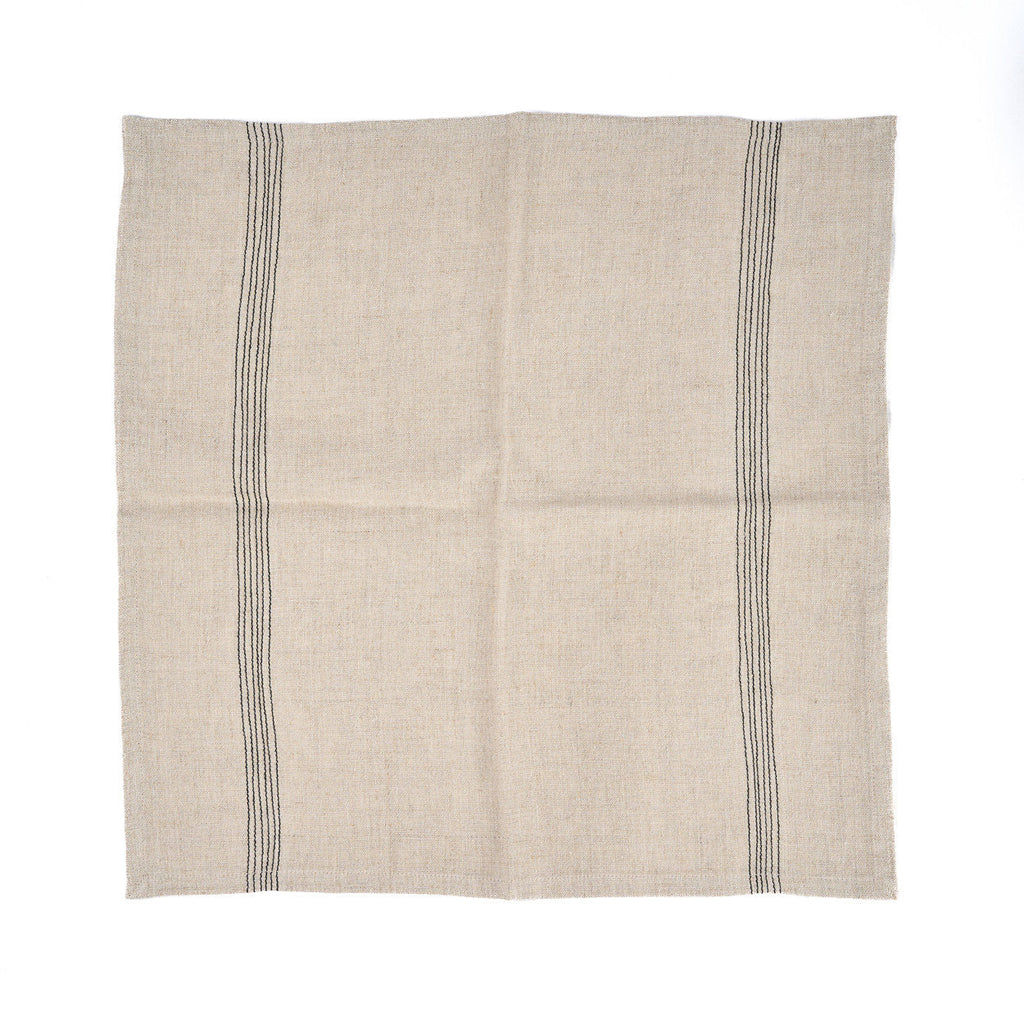 Stoffserviette aus Naturleinen, gestreift in Schwarz und Beige