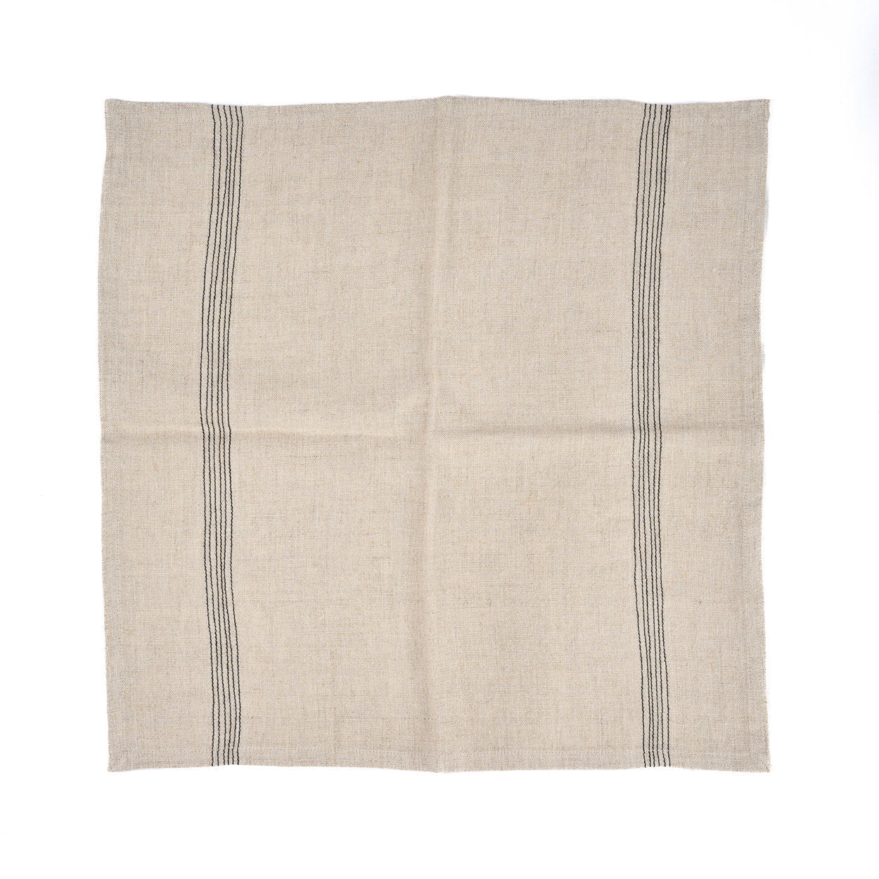 Stoffserviette aus Naturleinen, gestreift in Schwarz und Beige