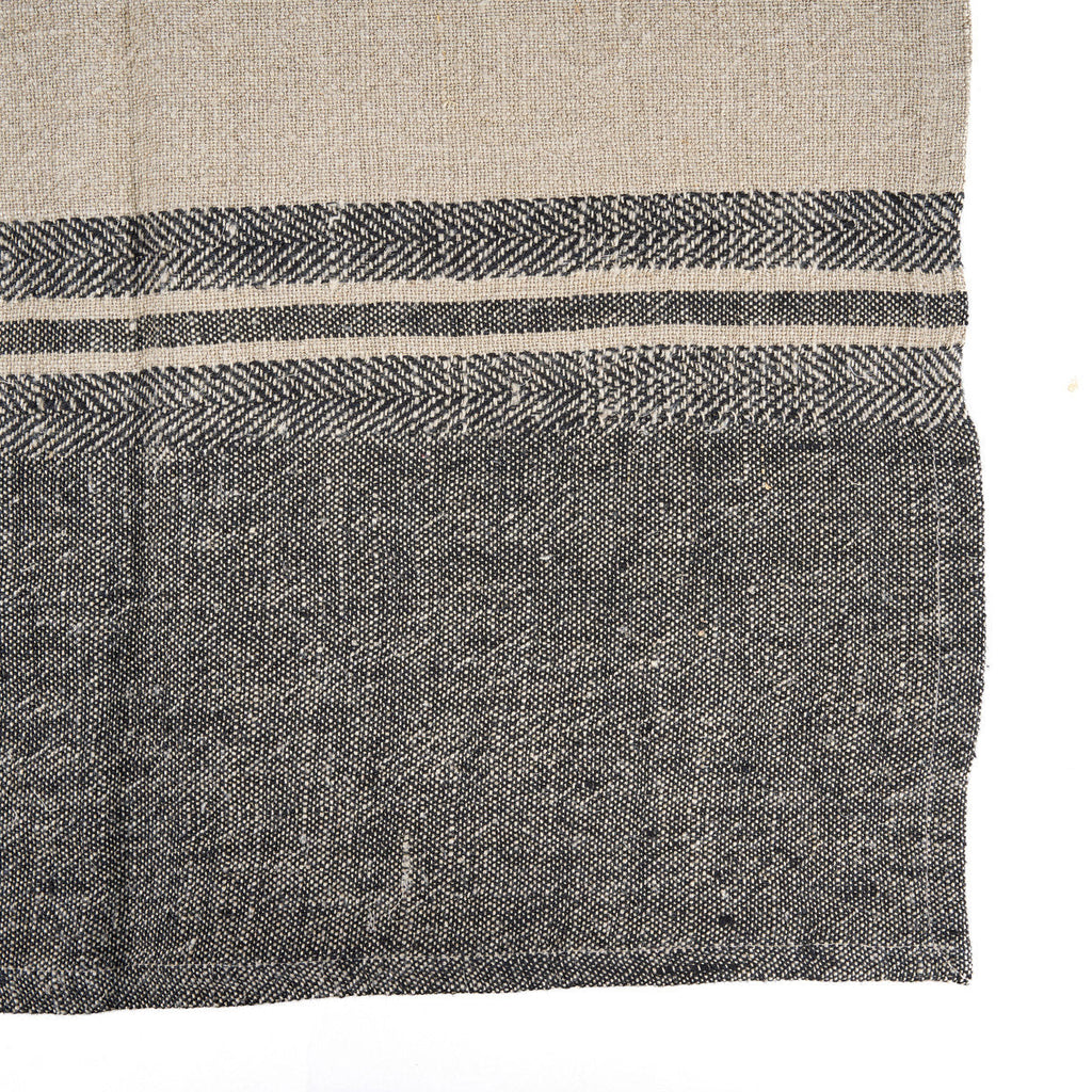 Geschirrtuch aus Naturleinen, gestreift in Beige und Anthrazit