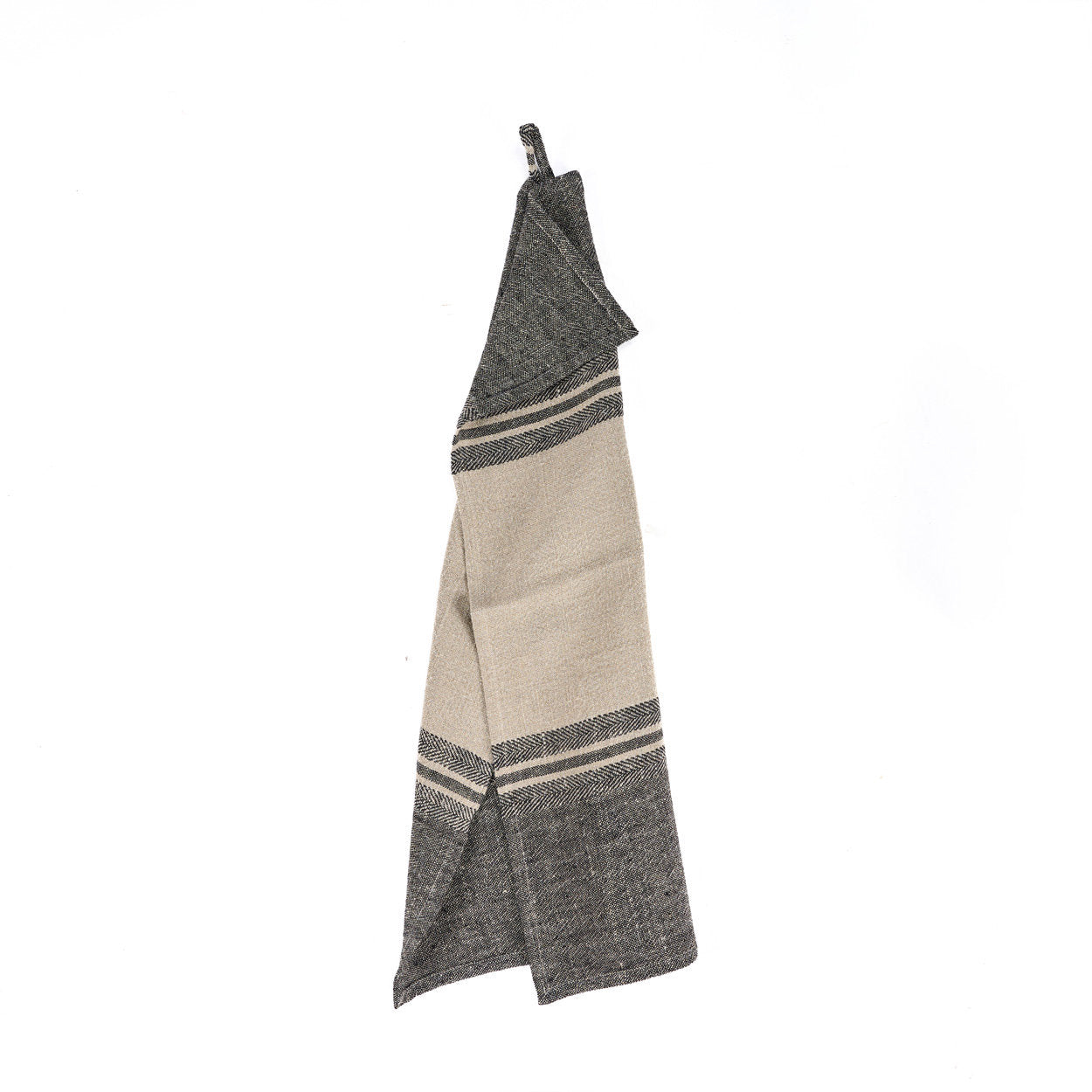 Geschirrtuch aus Naturleinen, gestreift in Beige und Anthrazit