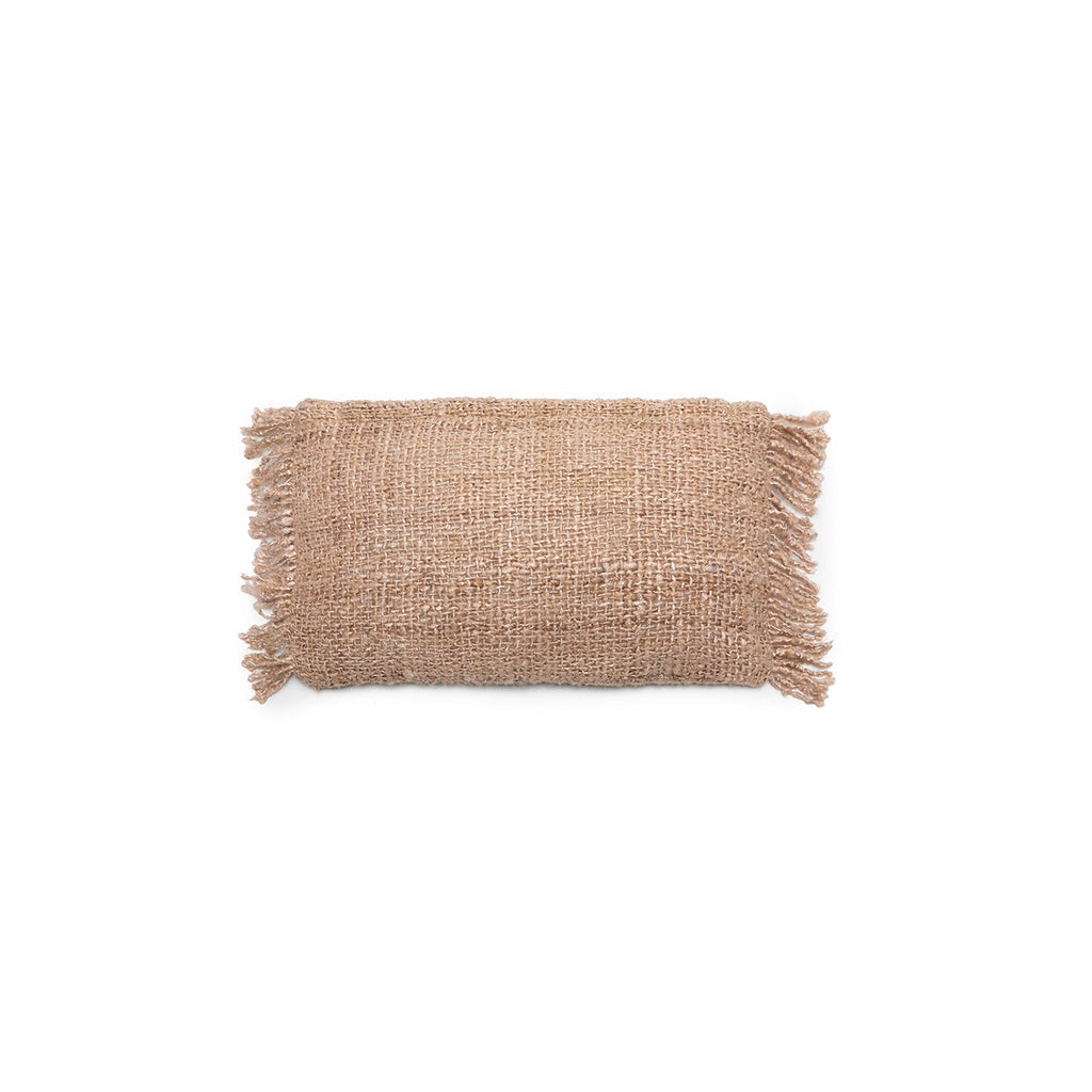 Kissenbezug aus Baumwolle in Beige mit Fransen - 30x50 cm