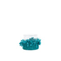 Kerzenhalter aus Glas mit Strickbezug in Aqua 8 cm