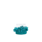 Kerzenhalter aus Glas mit Strickbezug in Aqua 8 cm