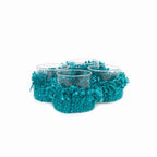 Kerzenhalter aus Glas mit Strickbezug in Aqua 8 cm