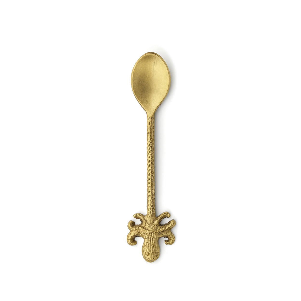Löffel aus Messing goldfarben mit gehämmertem Griff und Oktopus
