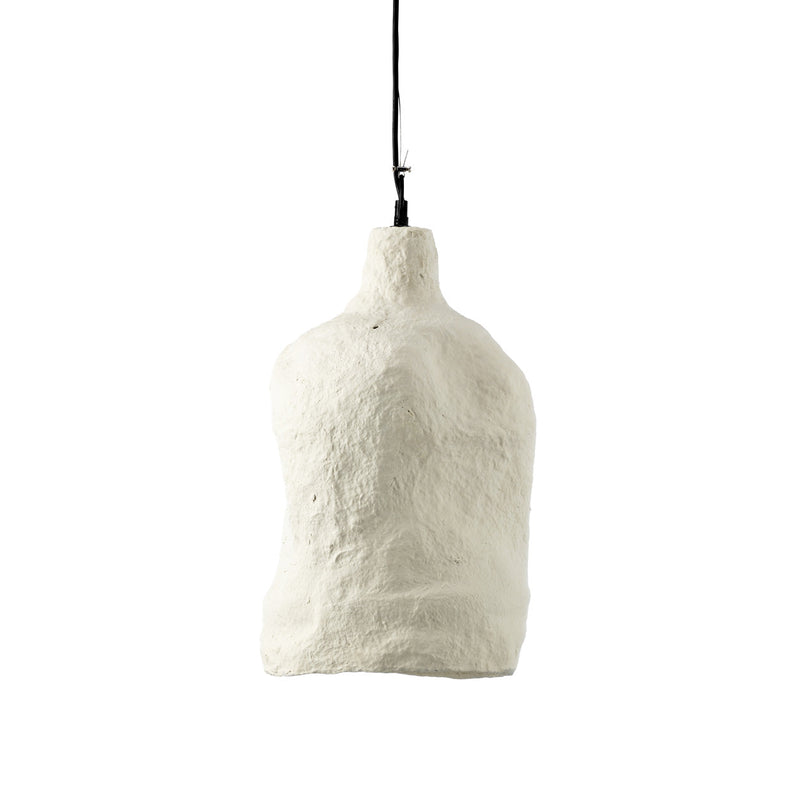 Skulpturale Hängeleuchte aus weißem Pappmaché – H46 cm