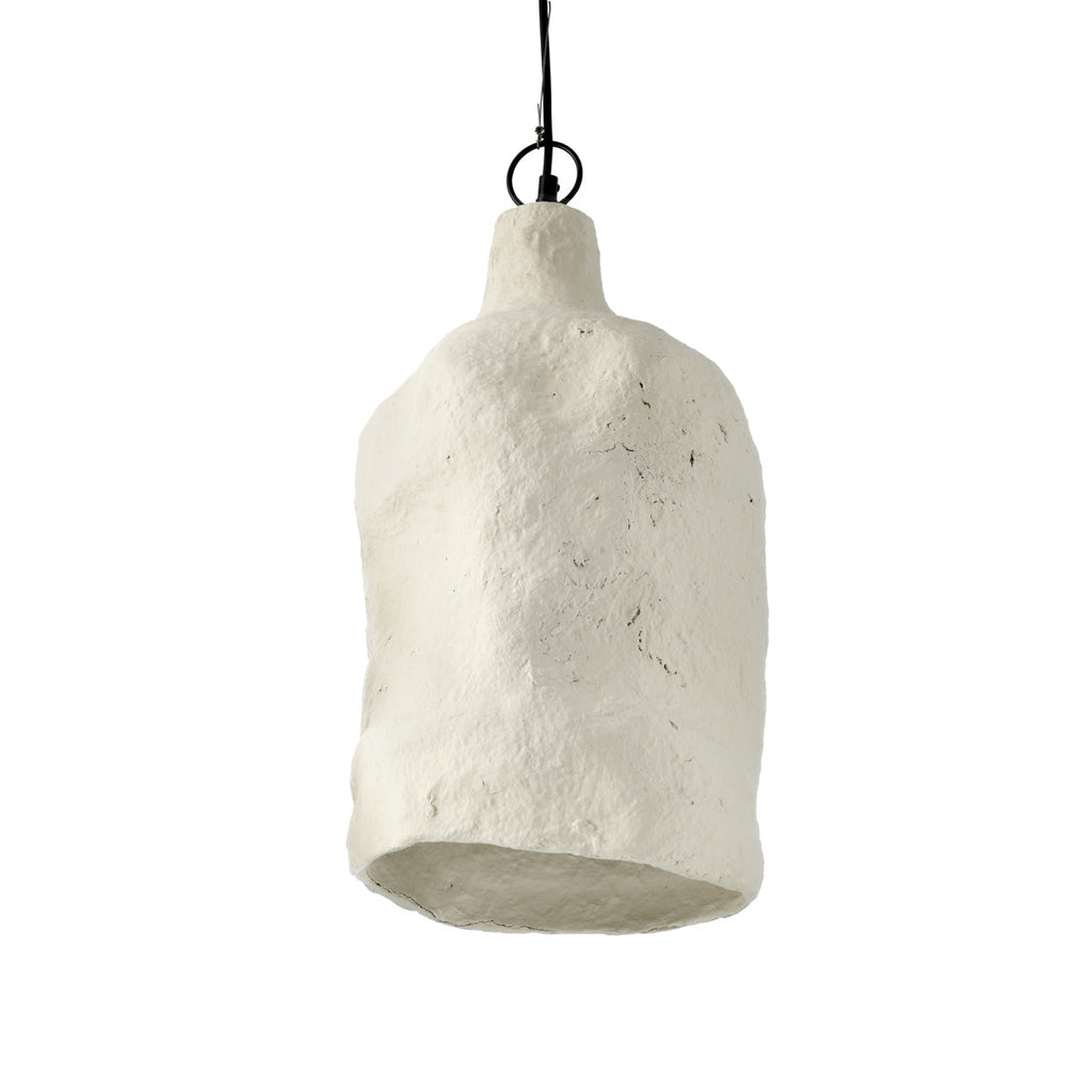 Skulpturale Hängeleuchte aus weißem Pappmaché – H46 cm