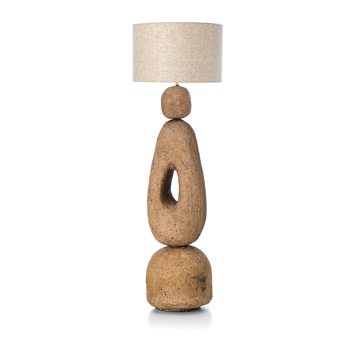 Skulpturale Stehlampe aus Pappmaché in Erdbraun fürs Wohnzimmer – H123 cm, Größe XL