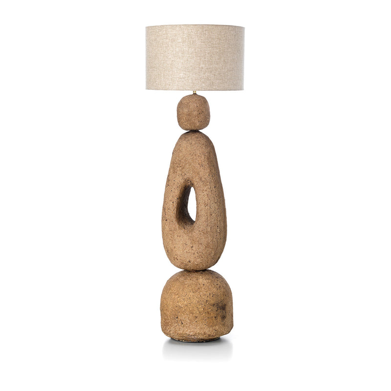 Skulpturale Stehlampe aus Pappmaché in Erdbraun fürs Wohnzimmer – H123 cm, Größe XL