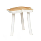 Beistelltisch aus massivem Teakholz in Naturweiß, organische Form – 45x45 cm